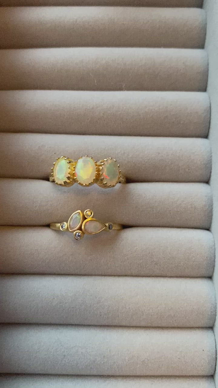 Ethiopian Opal Yesterday, Today & Tomorrow Ring in Gold Vermeil