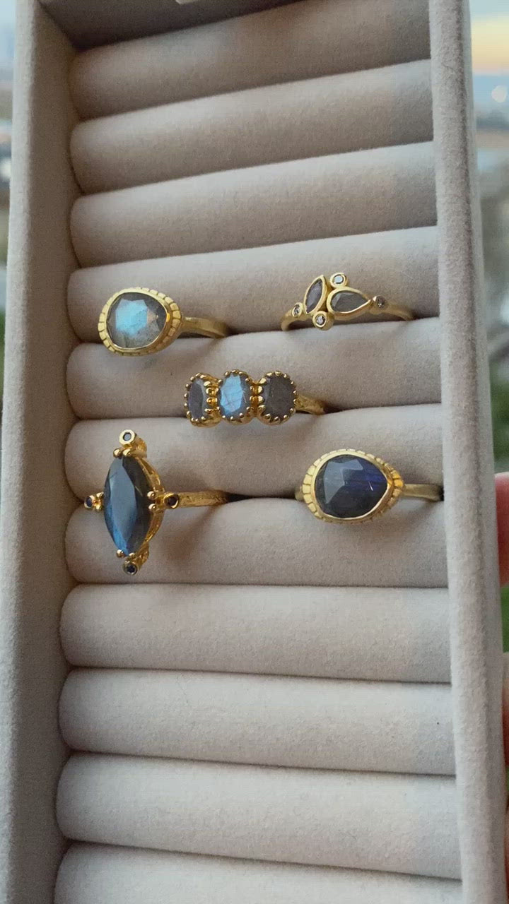 Labradorite Yesterday, Today and Tomorrow Ring in Gold Vermeil